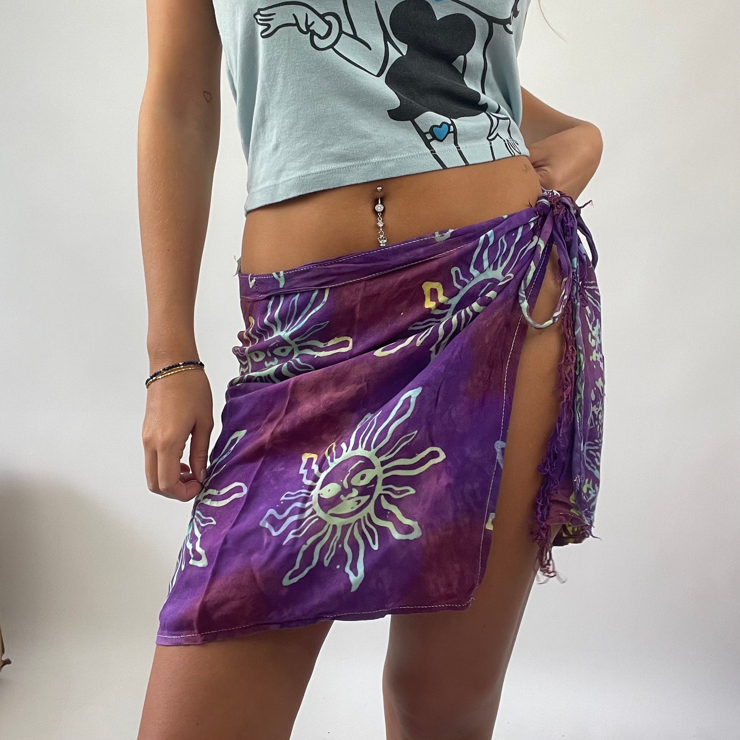 BOAT PARTY DROP | purple tie dye tie side skirt with sun print