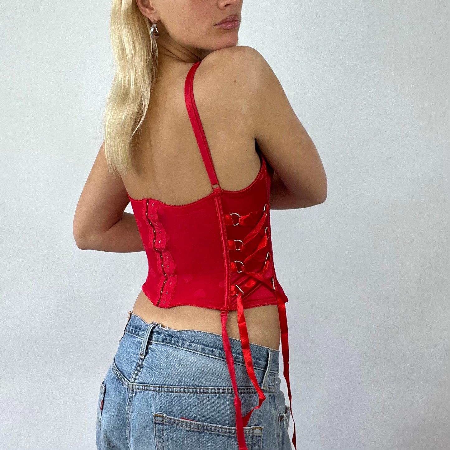 💻 FESTIVAL DROP | small red silky corset with heart print and lace up side