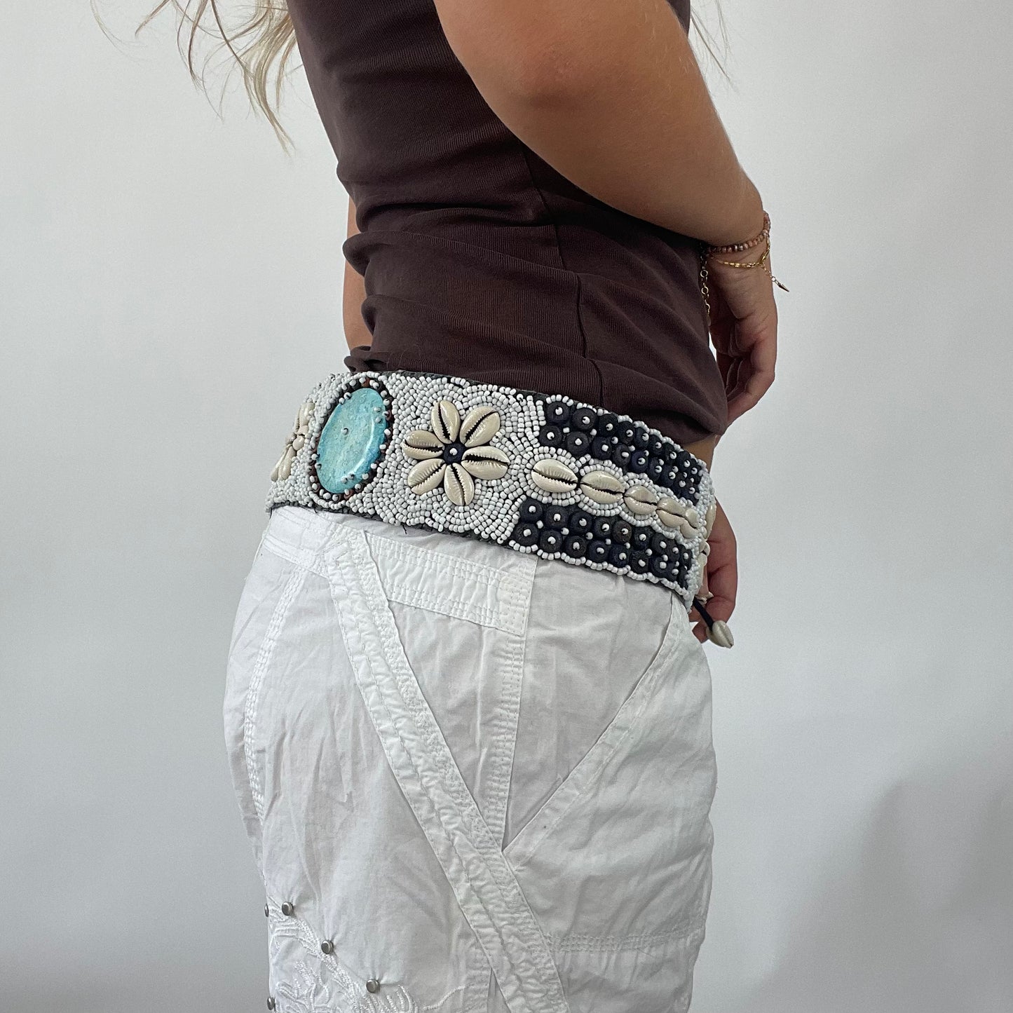 TROPICAL GIRL DROP | white & blue shell belt #5