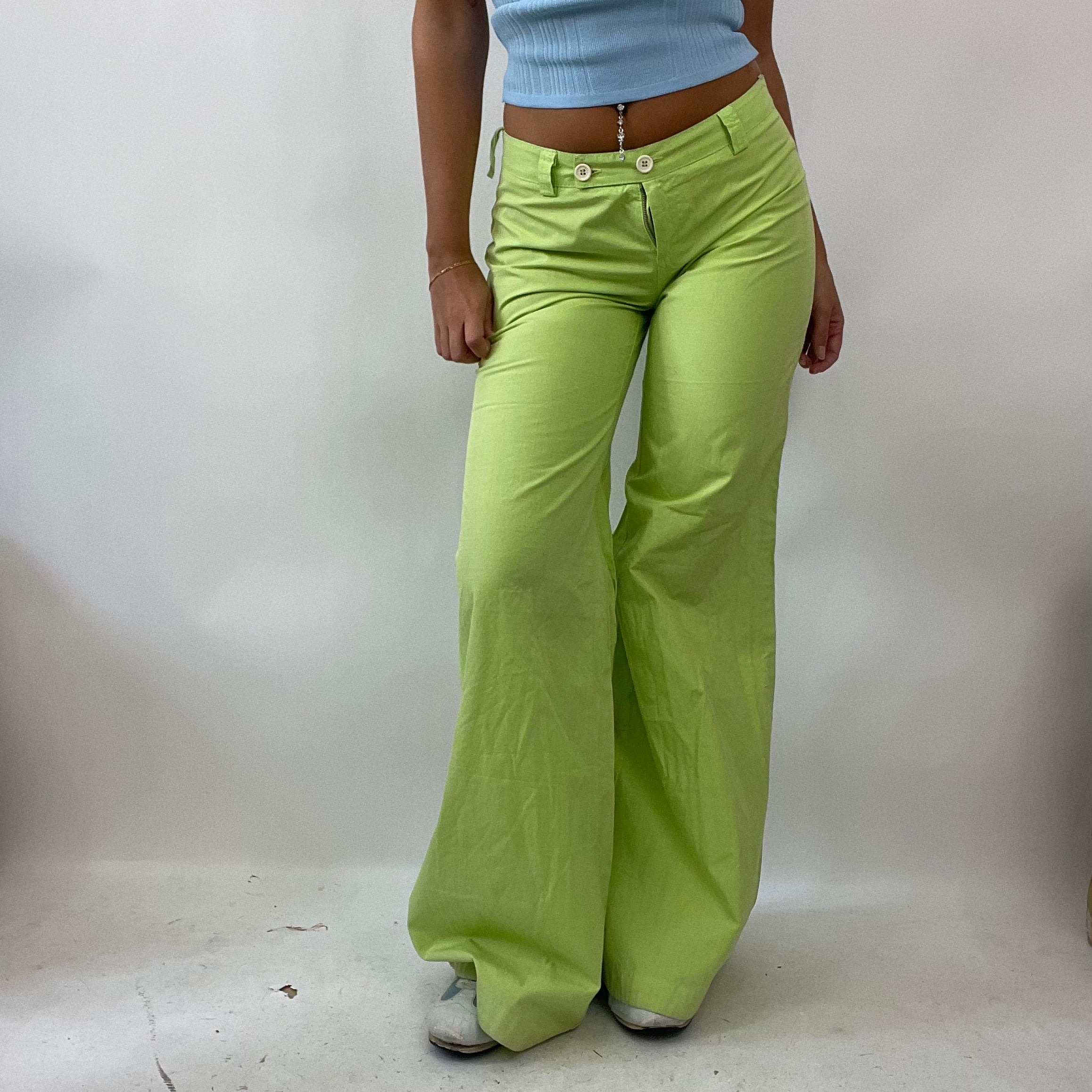 High-waist, flared trousers - Lime Green