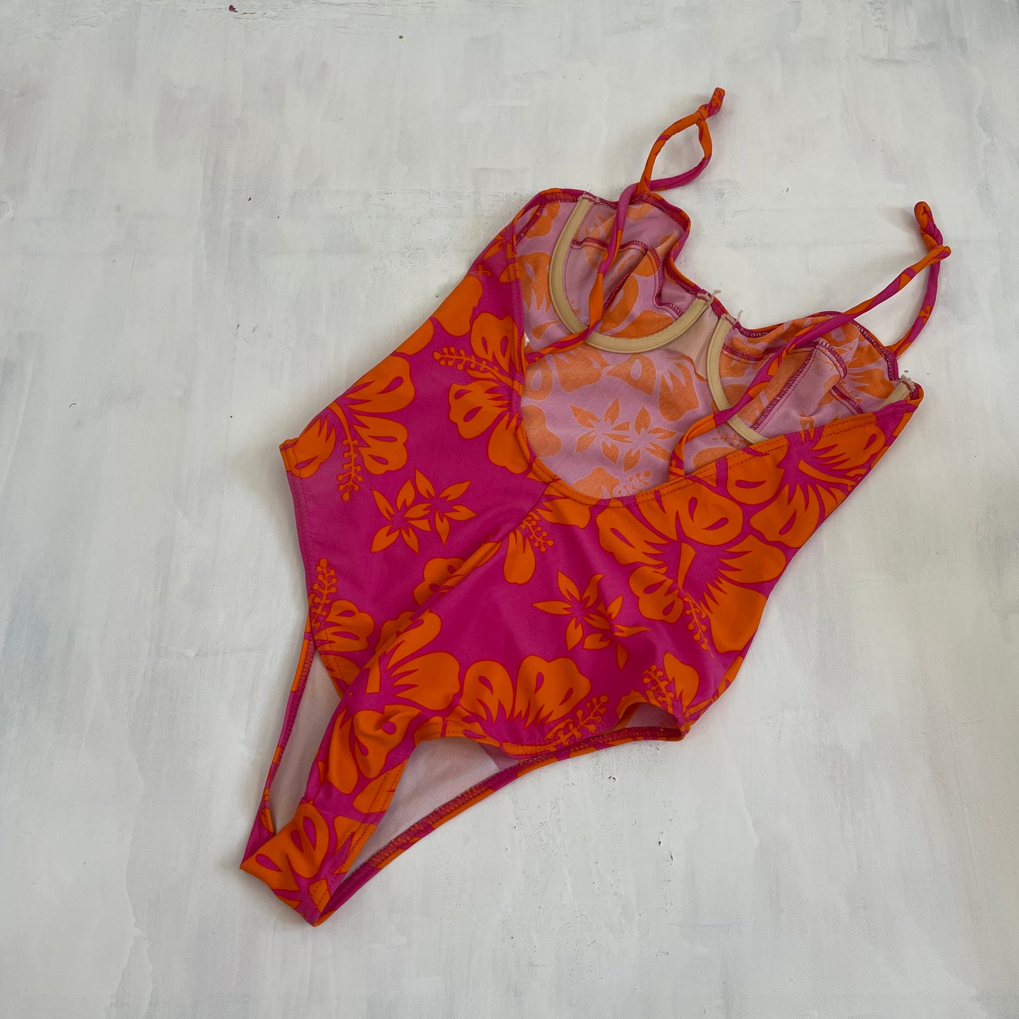 💚 TROPICAL GIRL DROP | small pink & orange hibiscus swimsuit