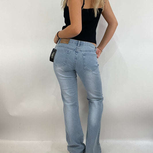 MODEL OFF DUTY DROP | small light wash jeans with glittery horse print