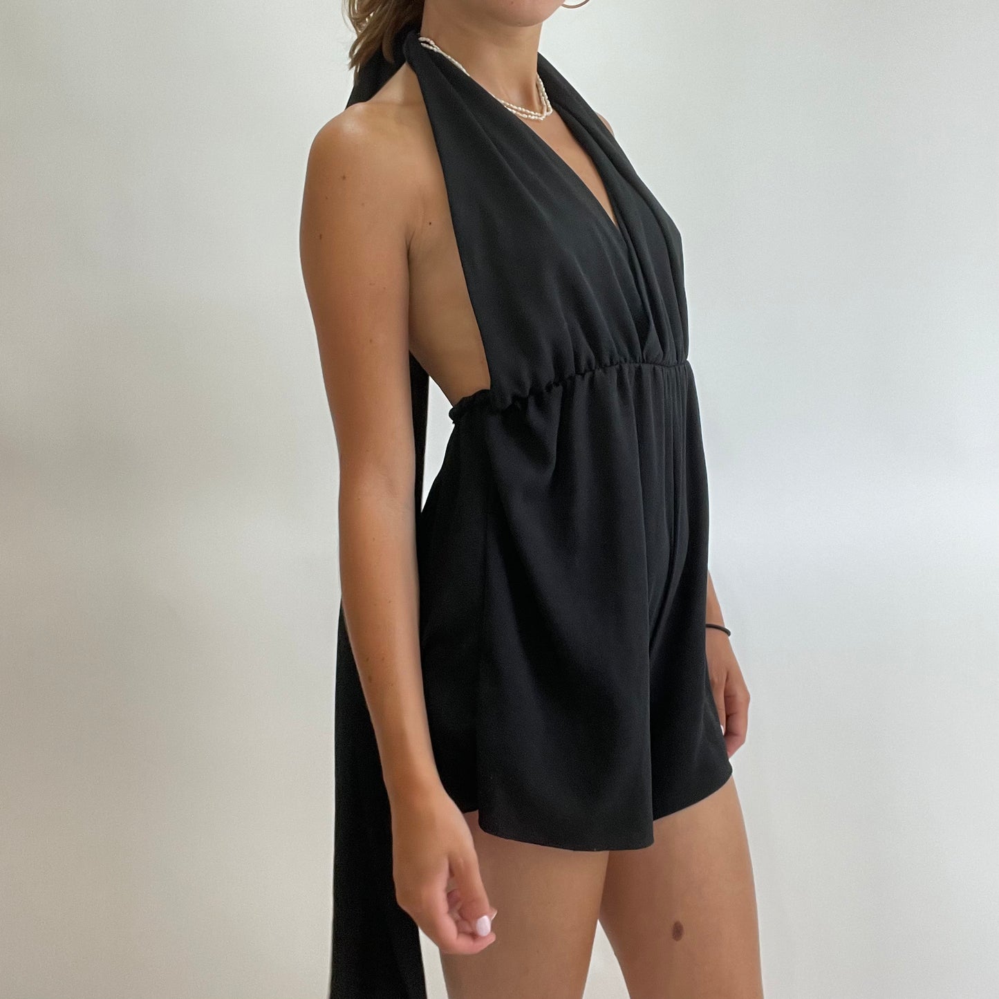 GRUNGE FAIRYCORE DROP | black halterneck playsuit - small