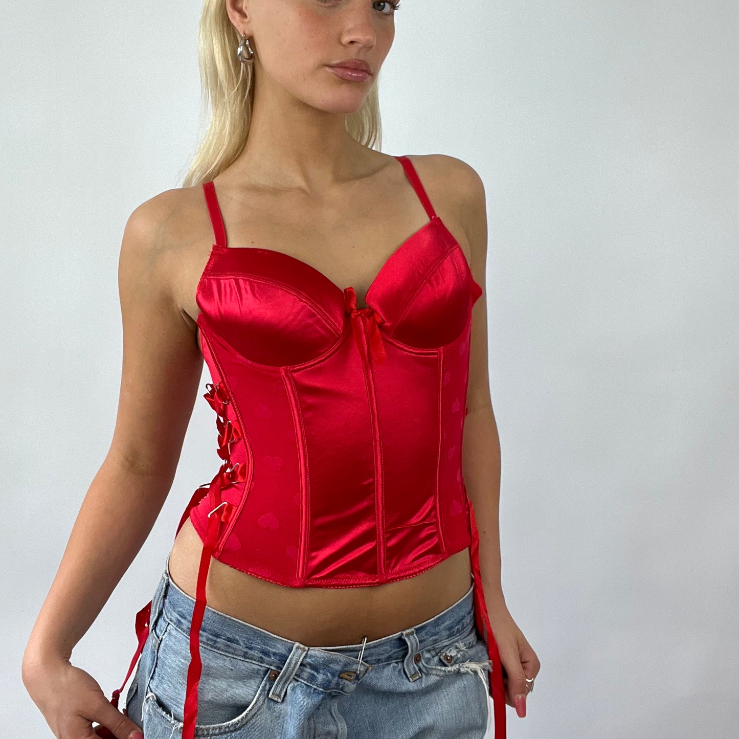 💻 FESTIVAL DROP  small red silky corset with heart print and