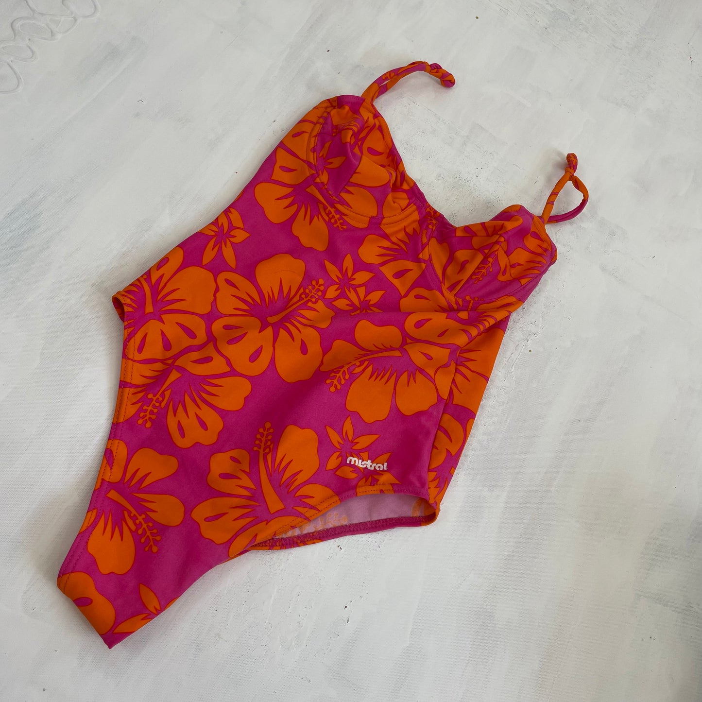 💚 TROPICAL GIRL DROP | small pink & orange hibiscus swimsuit