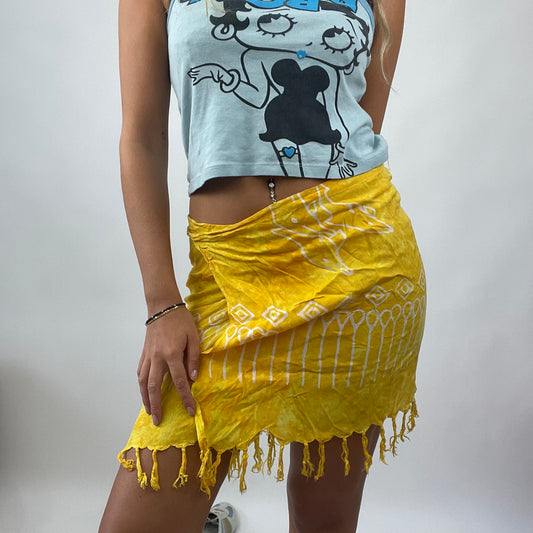 BOAT PARTY DROP | yellow patterned tie dye tie side skirt