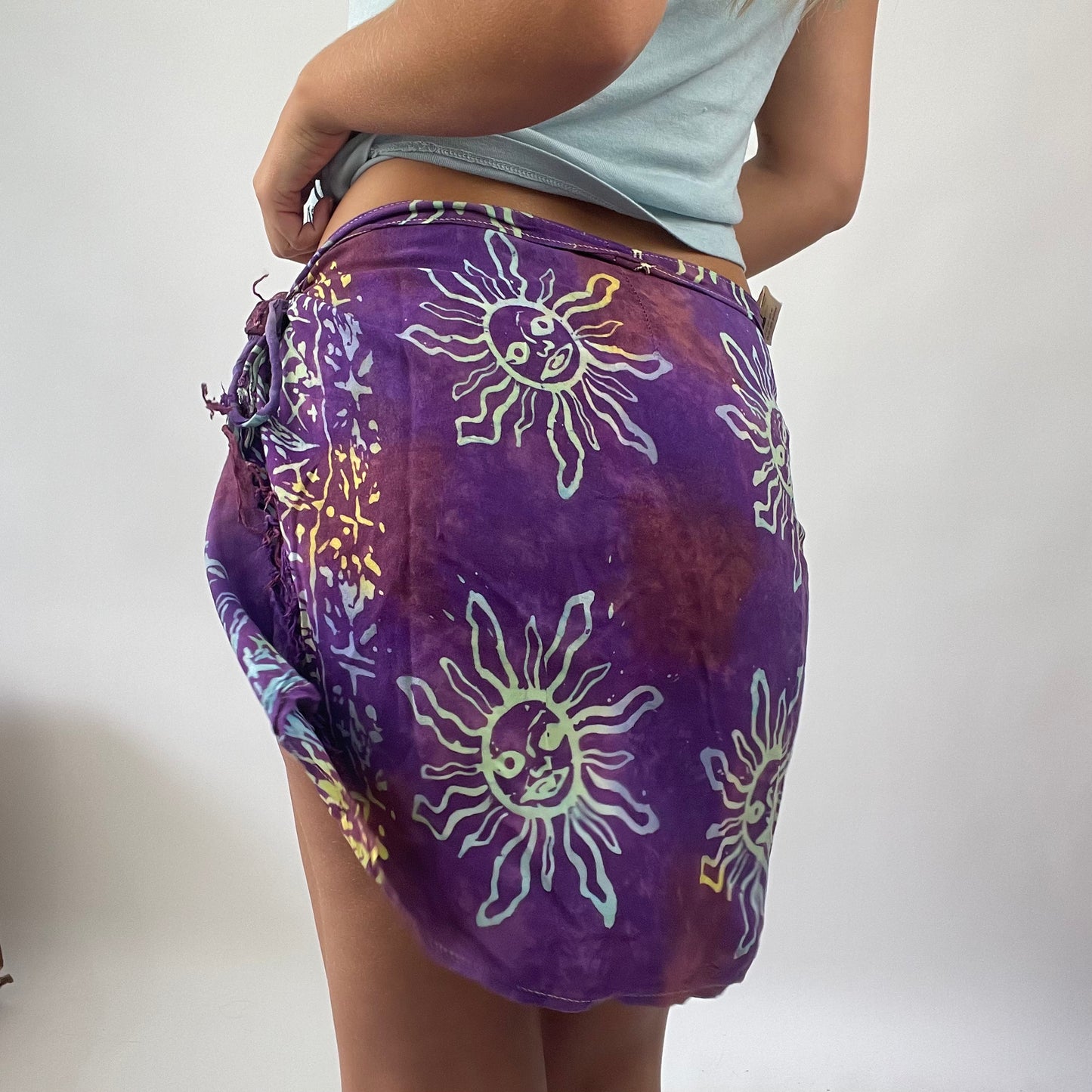 BOAT PARTY DROP | purple tie dye tie side skirt with sun print