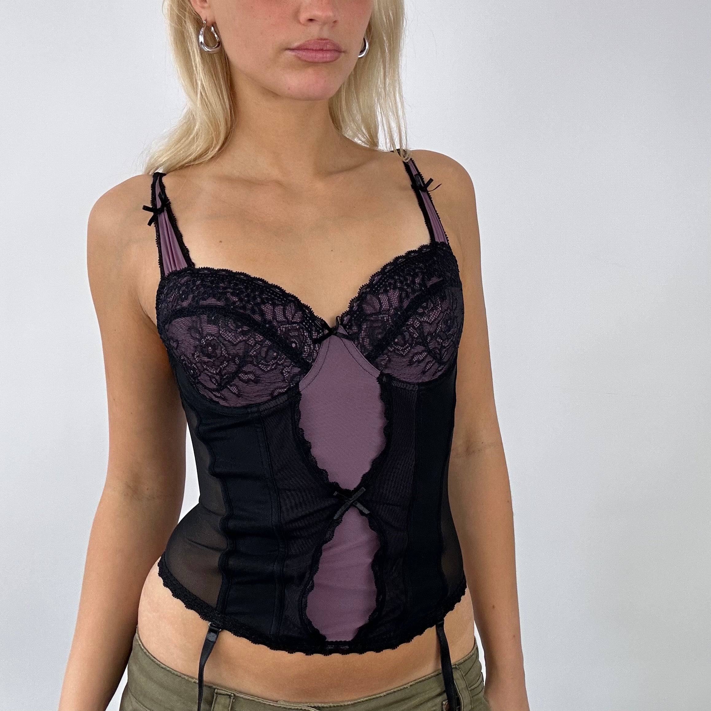 Corset Purple with Black Lace and Trim