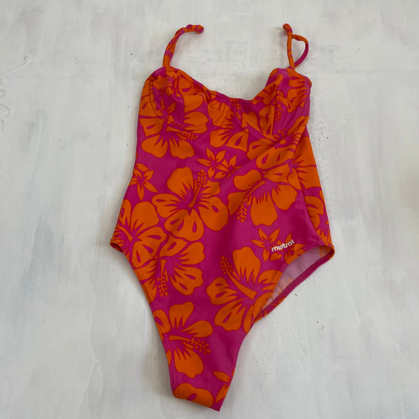 💚 TROPICAL GIRL DROP | small pink & orange hibiscus swimsuit