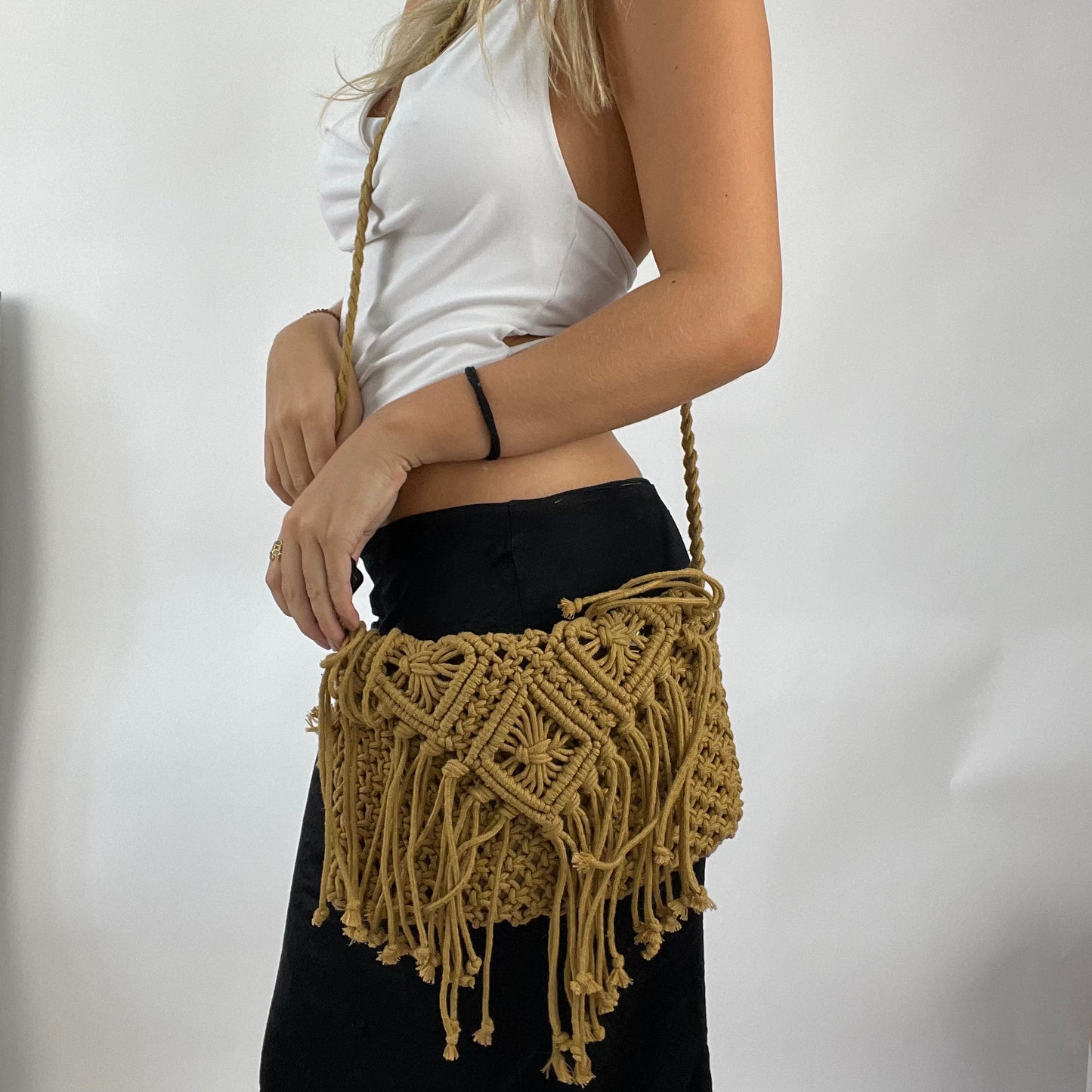 💻 MERMAID CORE DROP | brown crochet side bag with tassel detail