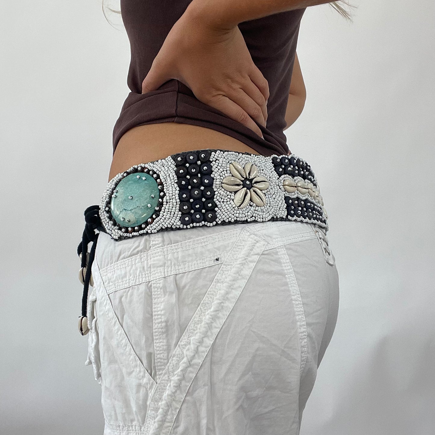 TROPICAL GIRL DROP | white & blue shell belt #5