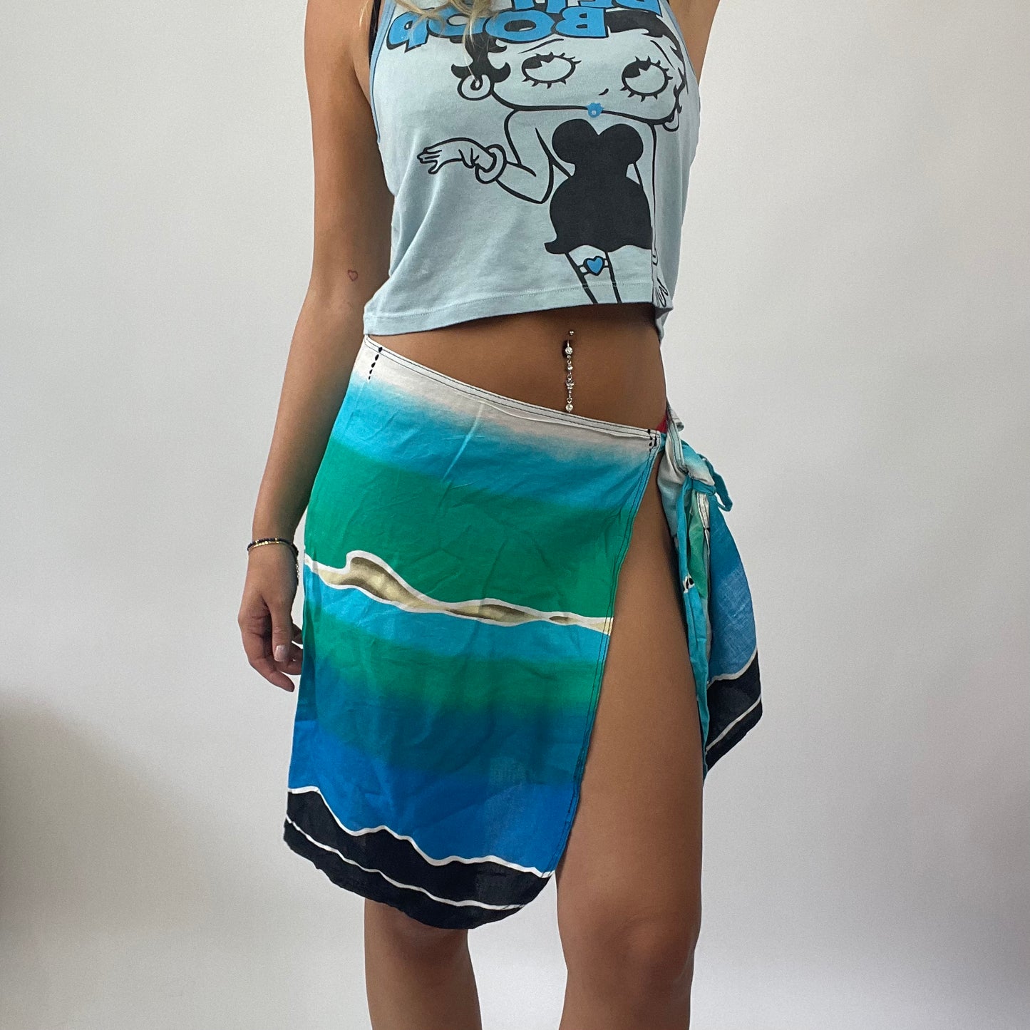 BOAT PARTY DROP | blue/ green tie side beach skirt