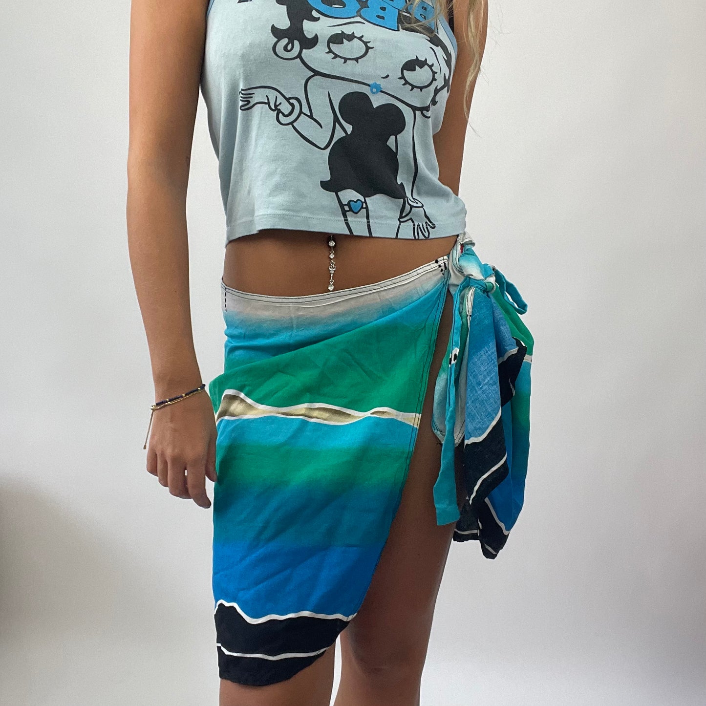BOAT PARTY DROP | blue/ green tie side beach skirt