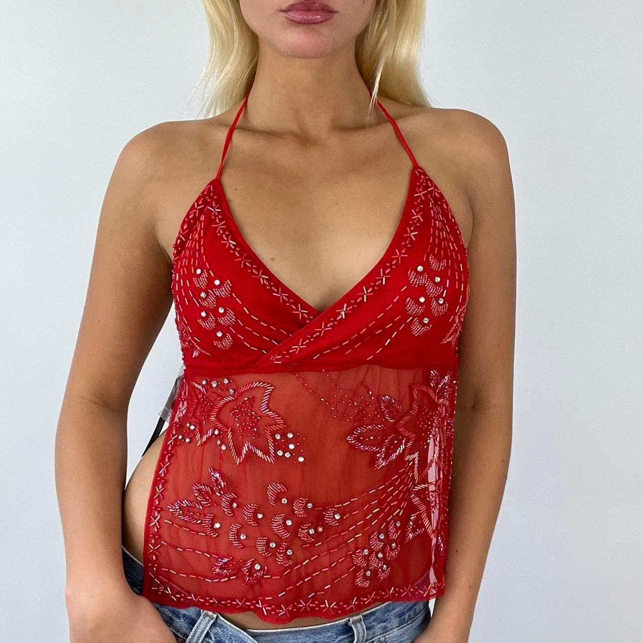 ⭐️ red diamanté backless top festival top