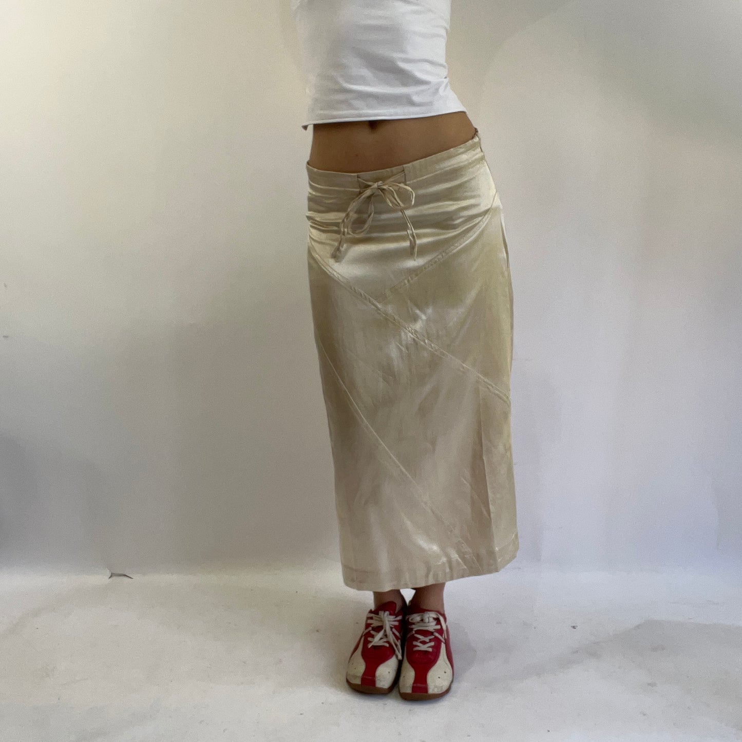 ‼️💻#06 silky cream midi skirt drawstring waist