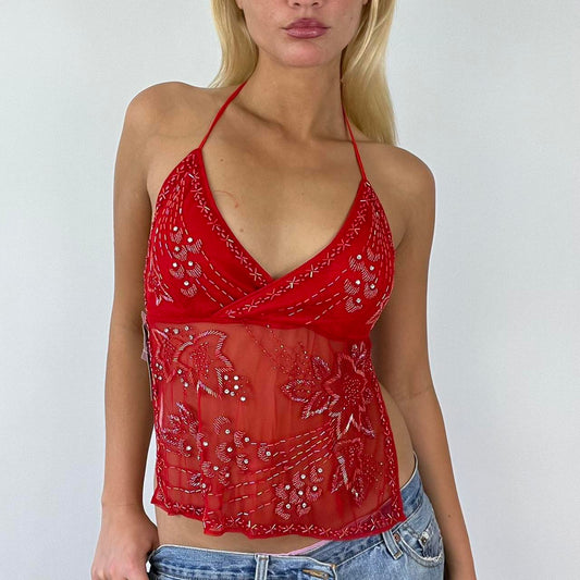 ⭐️ red diamanté backless top festival top