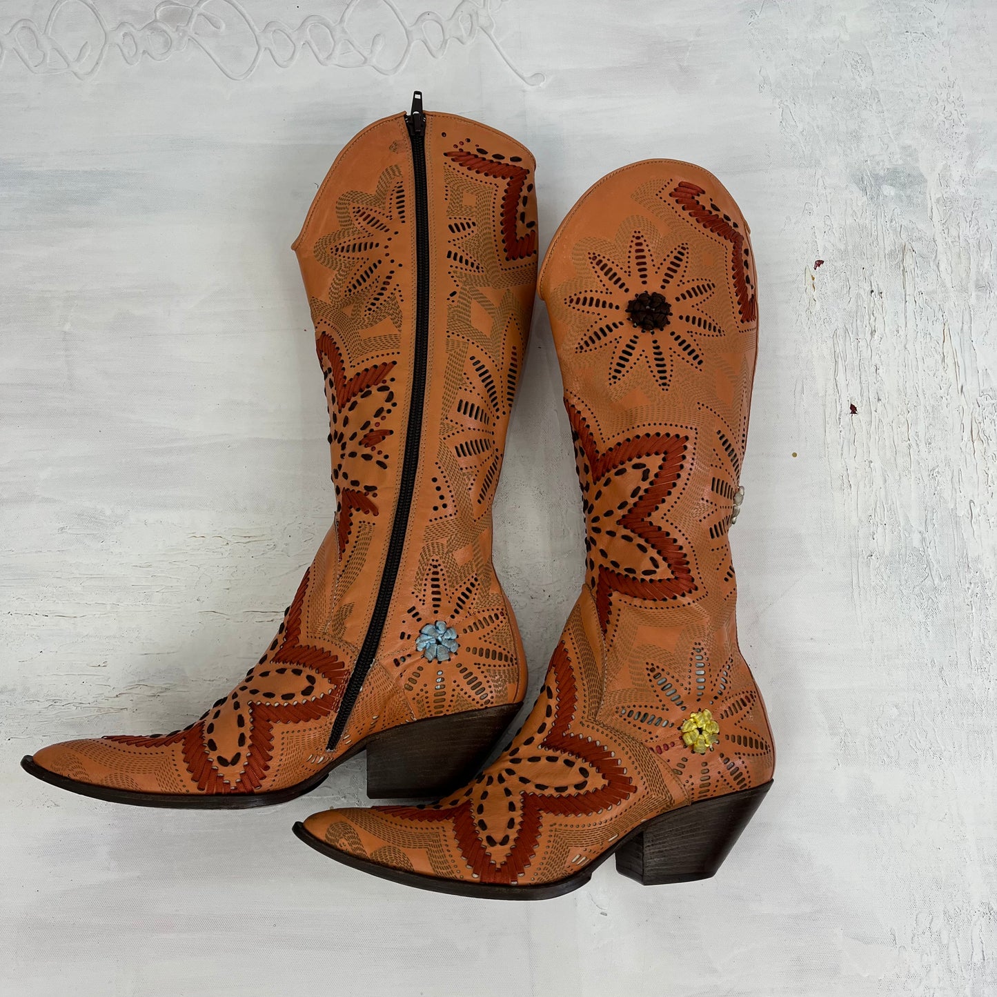 💻⭐️DROP 1 | orange embroidered cowboy boots - uk 3 1/2